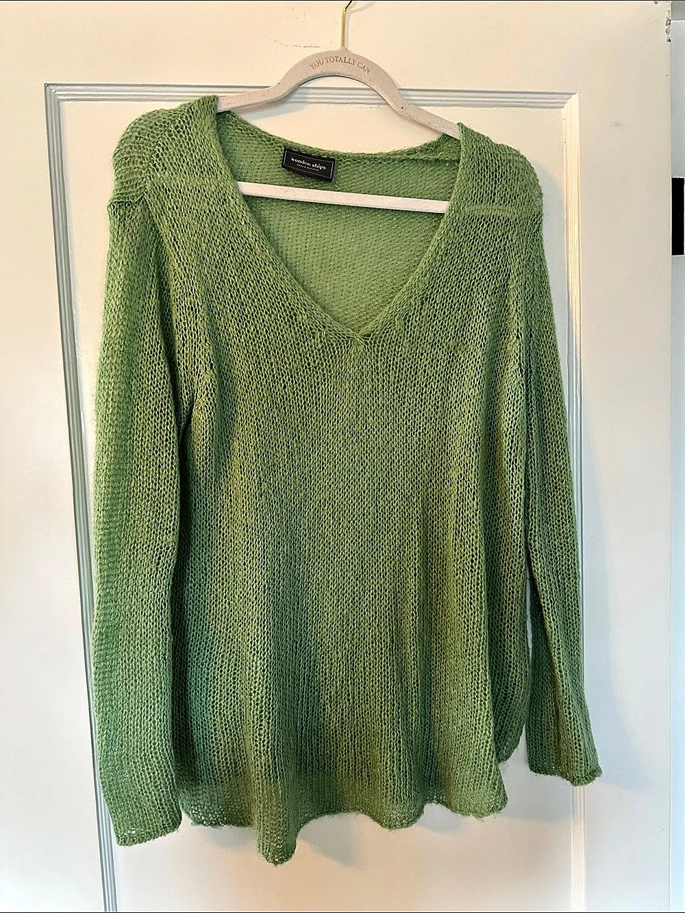 Wooden Ships Green V-Neck Sweater Size S/M